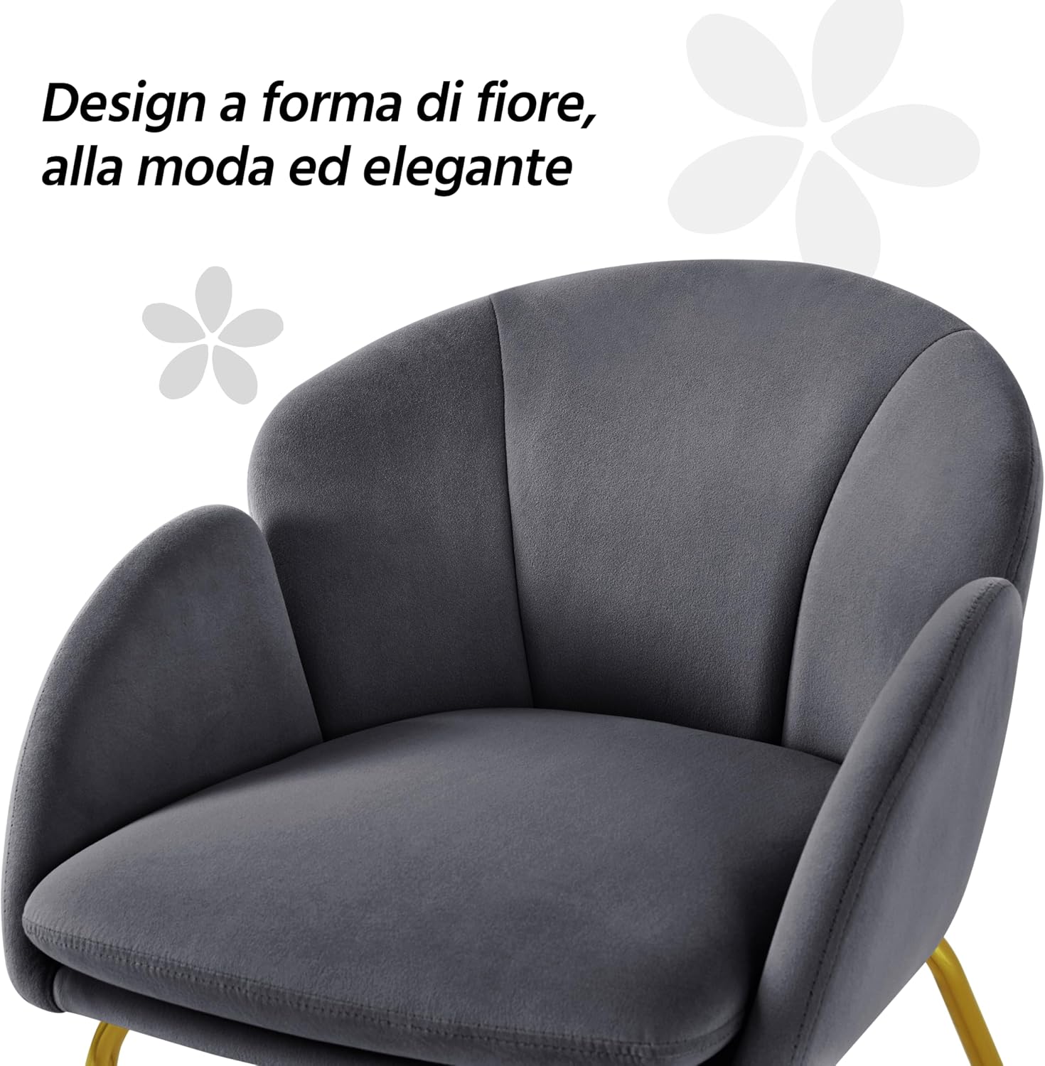 Thumbnail 6 de Yaheetech Poltroncina imbottita in velluto con schienale circolare e braccioli, grigio scuro (portata 136 kg)