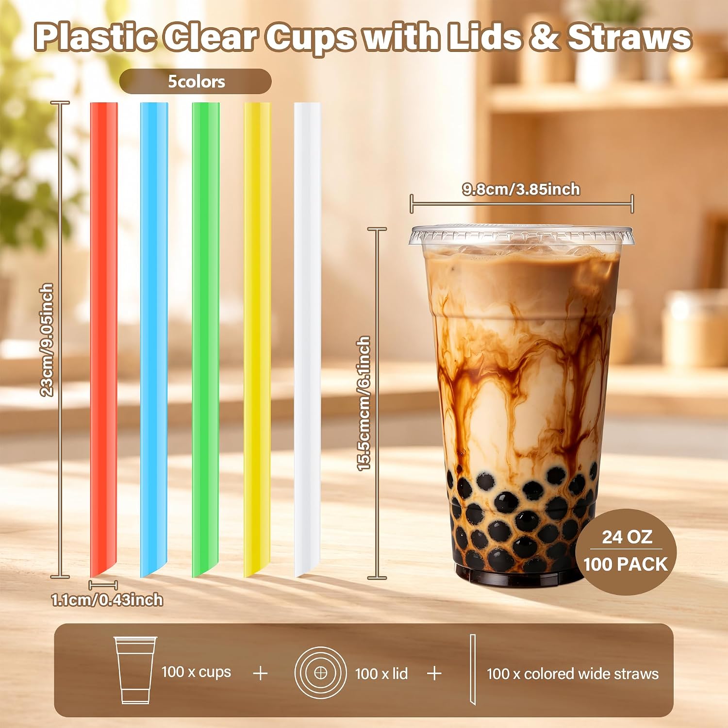 Detalle 2 de DI QIU REN DQR-CA-56-24oz-100color wide straw 24 oz Clear Cups