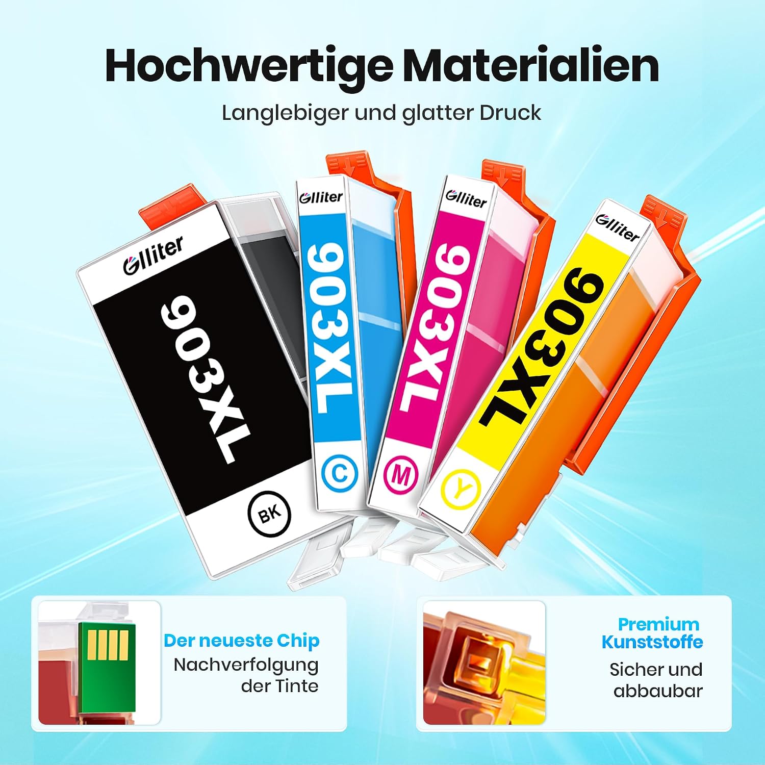 Detalle de Glliter 903XL Multipack kompatibel mit HP 903 XL (4er-Set: Schwarz, Cyan, Magenta, Gelb)