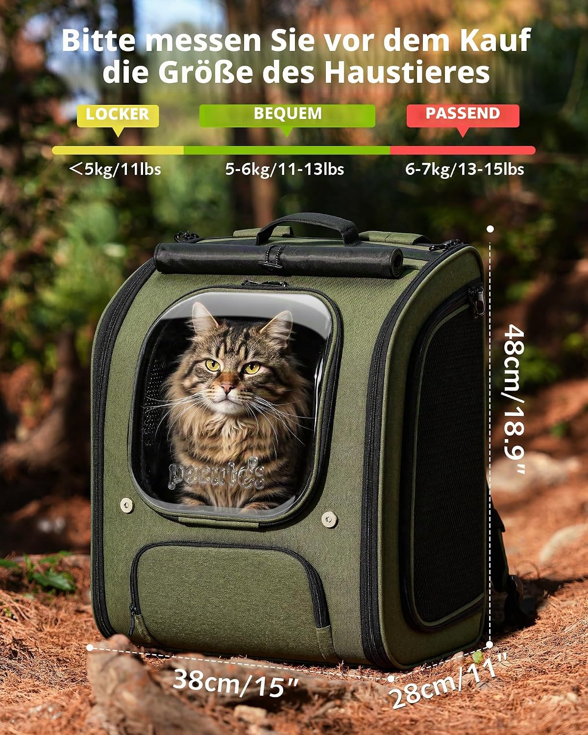 Thumbnail 1 de Pecute Katzenrucksack XXL Grün – Geräumig, ergonomisch und outdoor-tauglich
