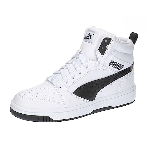 Detalle de PUMA Unisex Kids Rebound V6 Mid Jr – Zapatillas en cuero sintético para niños, talla 38 EU