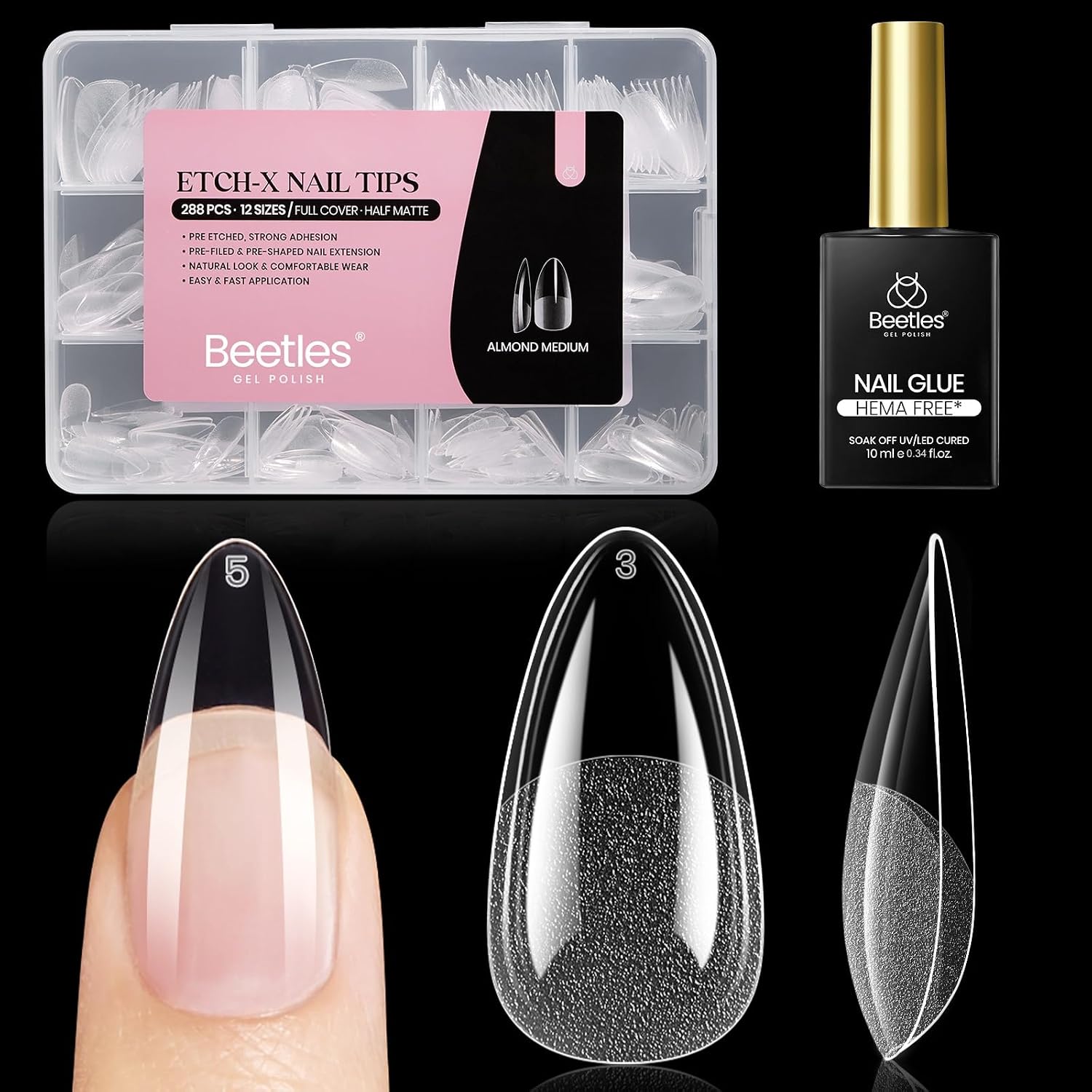 Detalle de Beetles Almond Nail Tips, 288-Piece Set