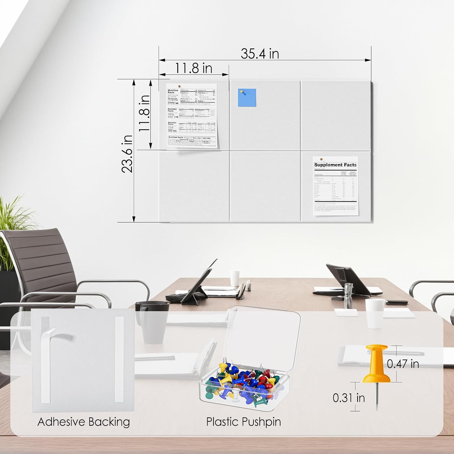 Thumbnail 4 de MaxGear White Felt Bulletin Board, 36" x 24", 6 Customizable Wall Panels