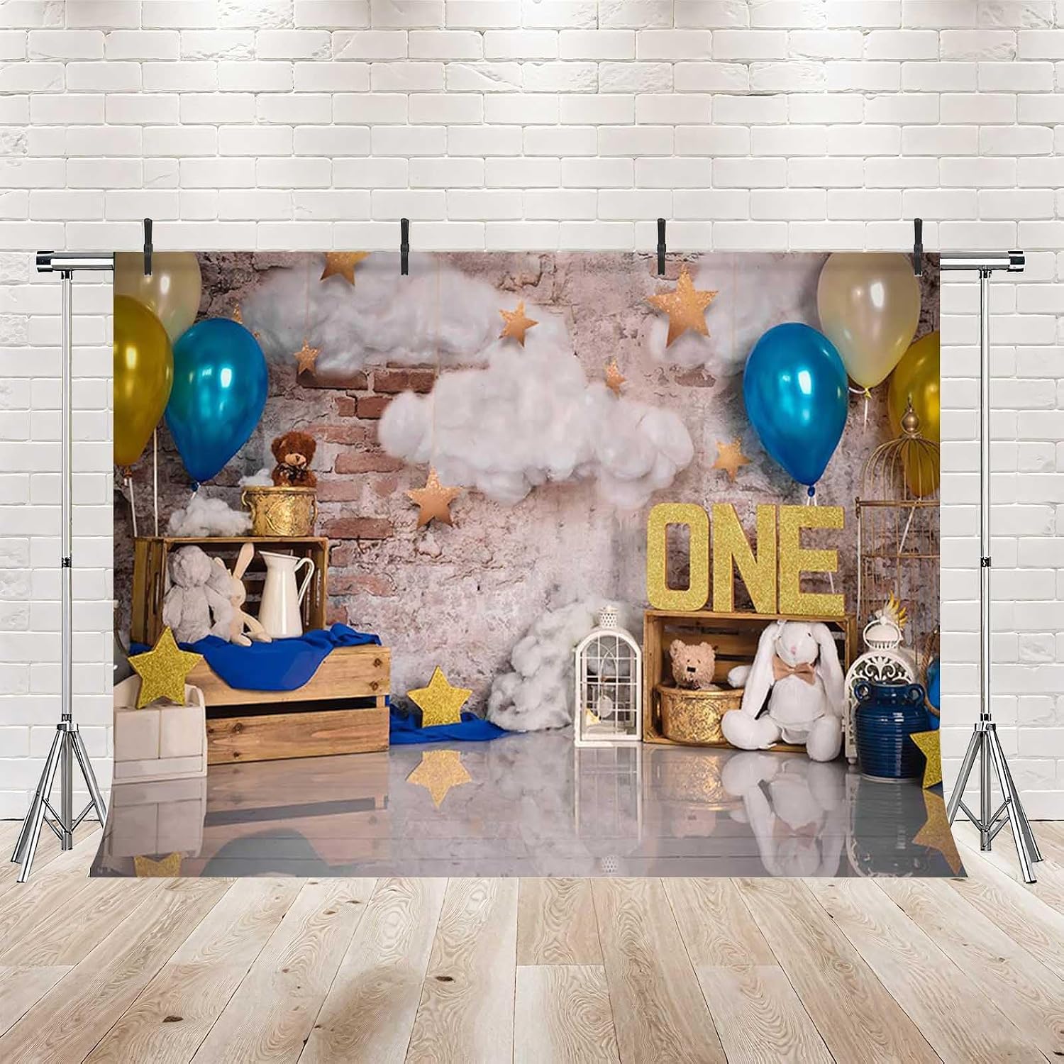 Thumbnail 1 de MEHOFOND 7x5ft Blue Birthday Backdrop