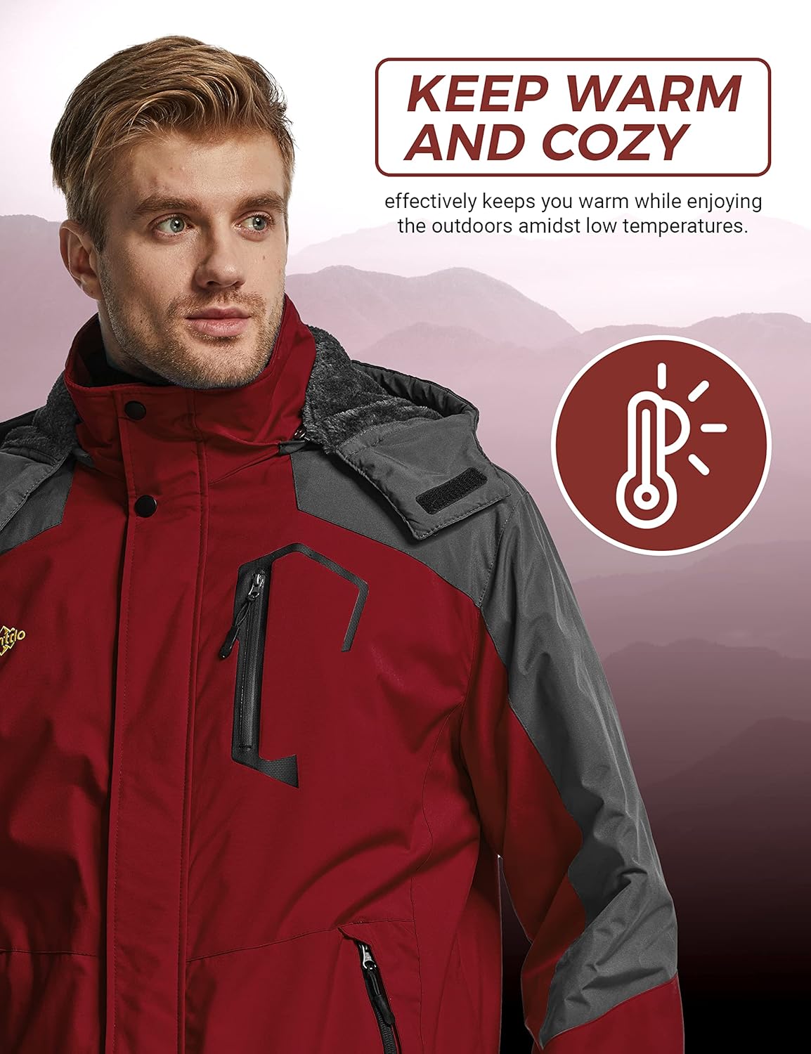 Thumbnail 2 de Wantdo Giacca da sci impermeabile e imbottita con cappuccio impermeabile per montagna e neve
