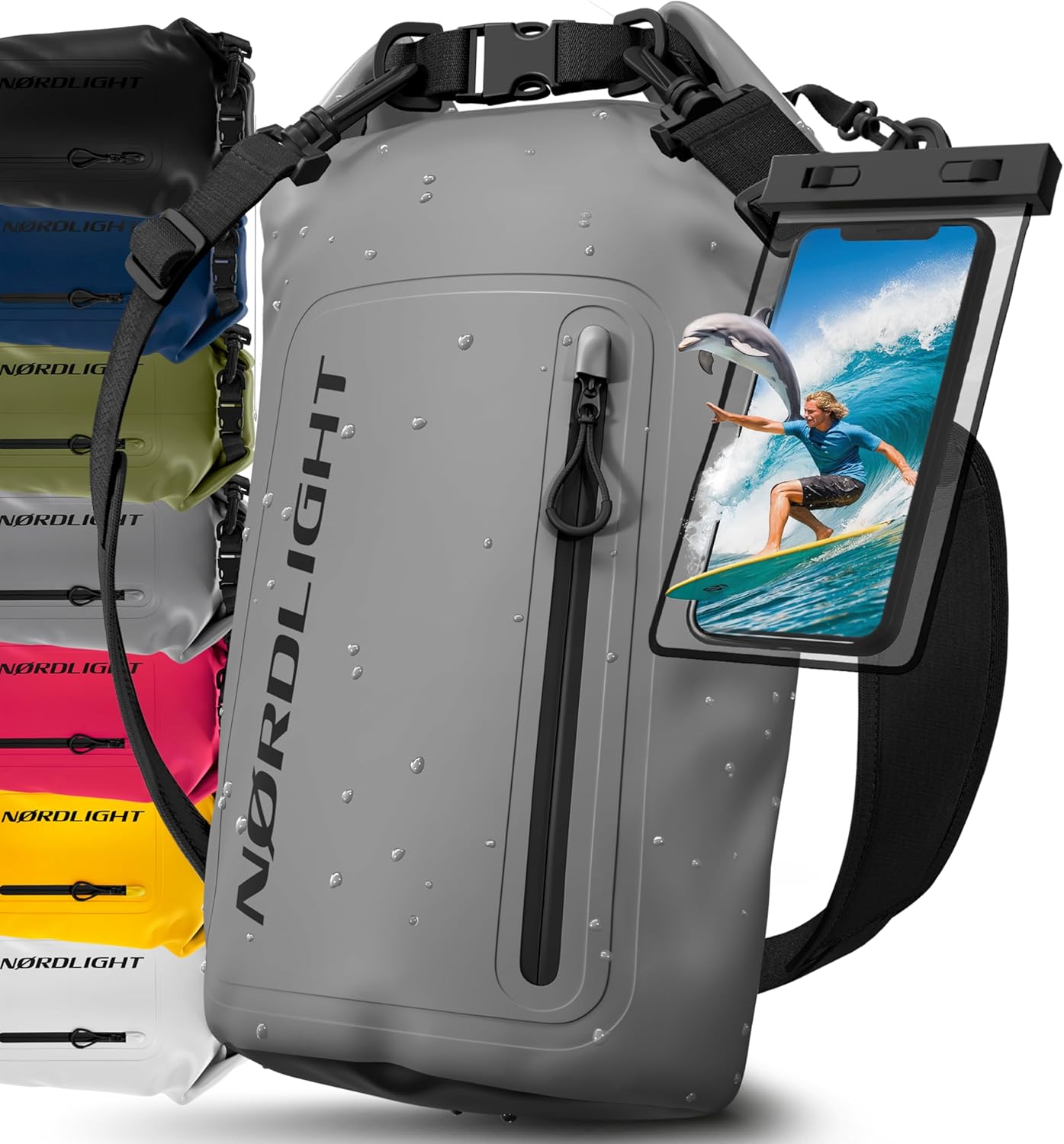 Detalle de Nordlight Dry Bag Sacca impermeabile da 30 litri con custodia per cellulare e chiusura arrotolabile