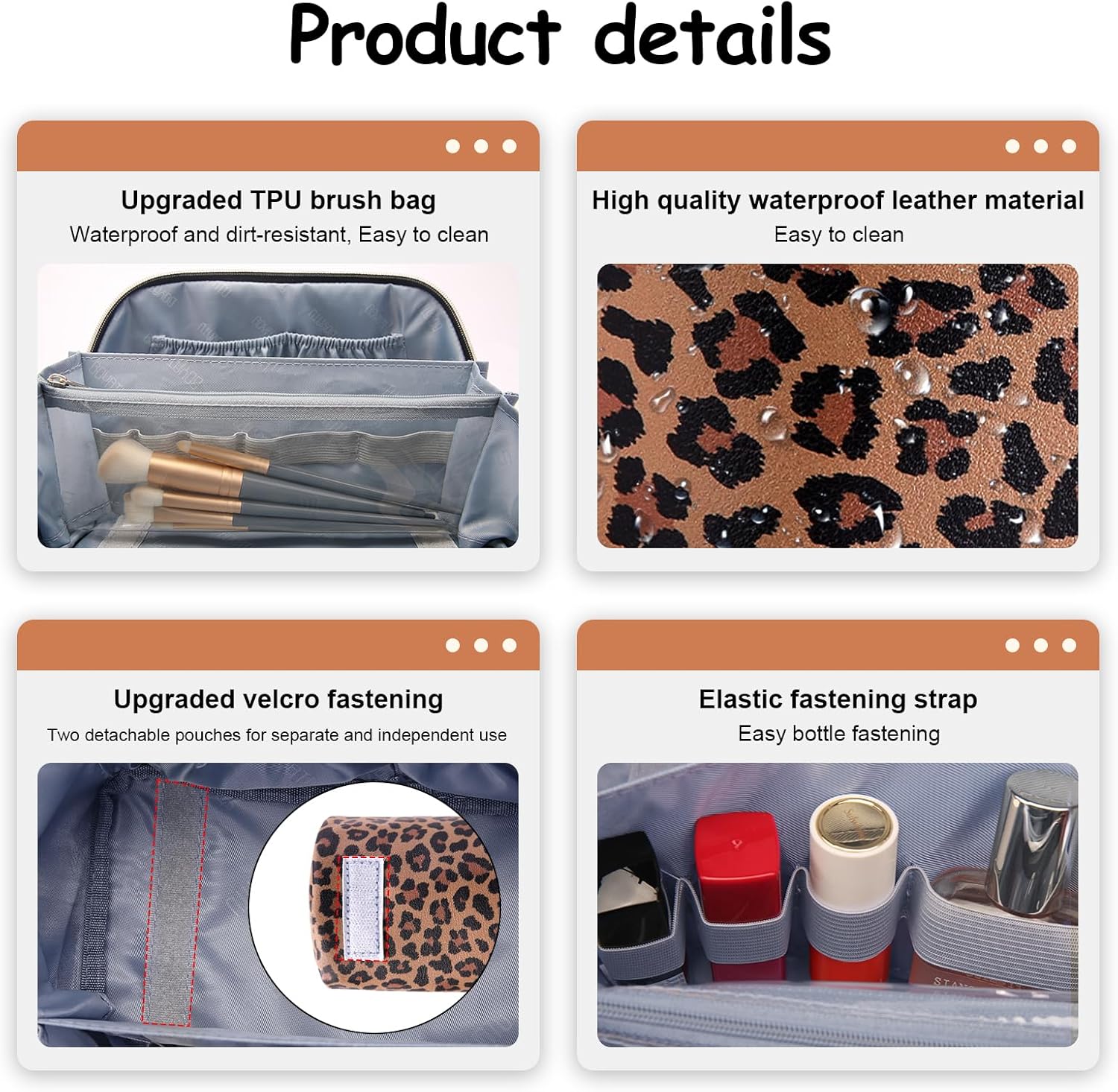 Thumbnail 6 de BOYATU Travel Makeup Bags Organizer for Women: 3 Pcs Leopard Set