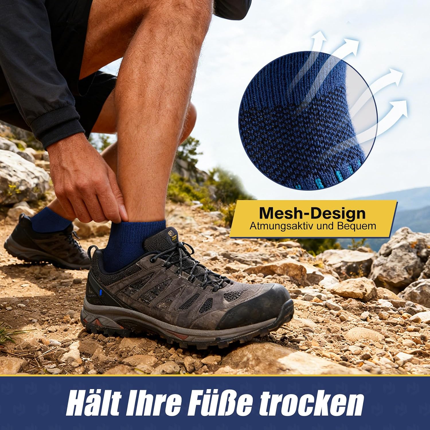 Detalle de Niofind Merino Wandersocken Damen & Herren – Gepolstert, atmungsaktiv, 6 Paar
