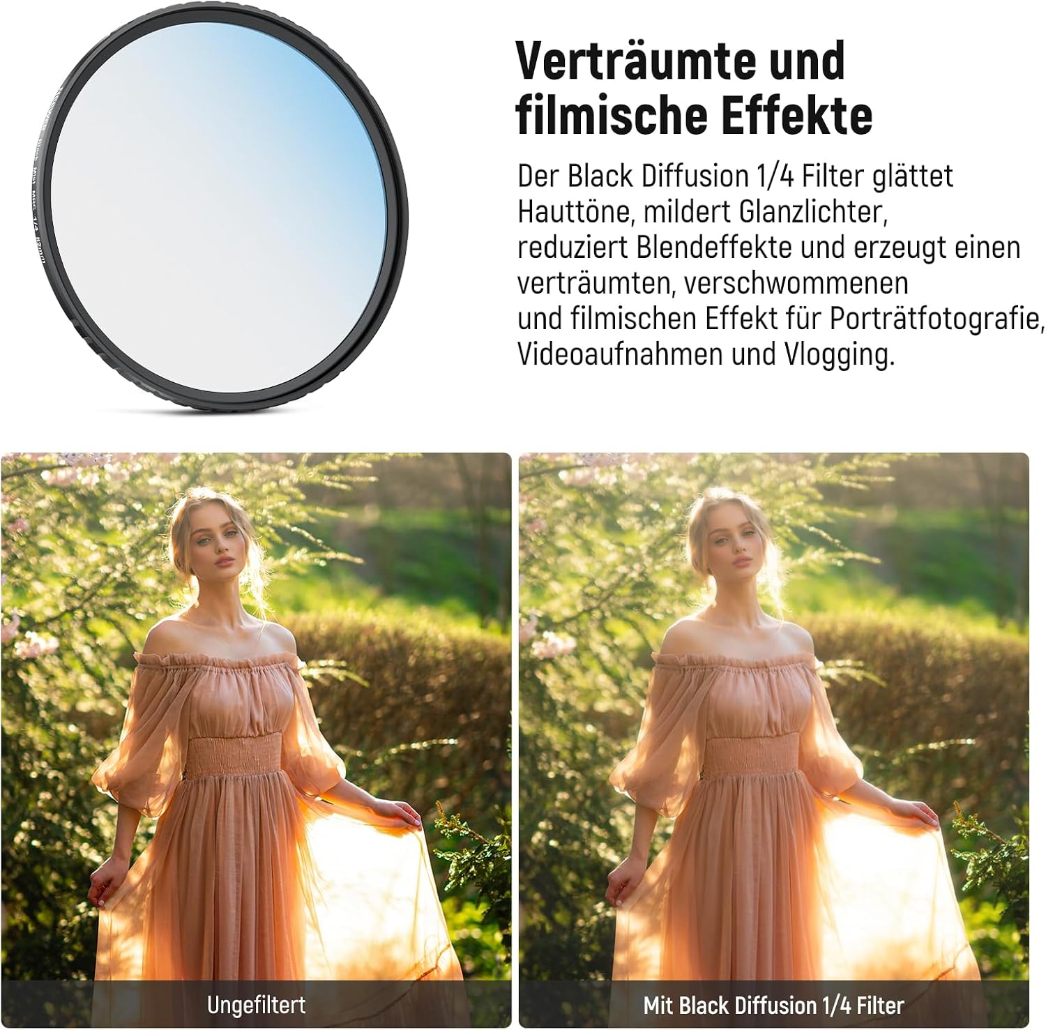 Thumbnail 4 de NEEWER 82mm Filterset (ND2-32 + CPL + Black Diffusion 1/4) – 3er Pack mit Reinigungstuch und Etui