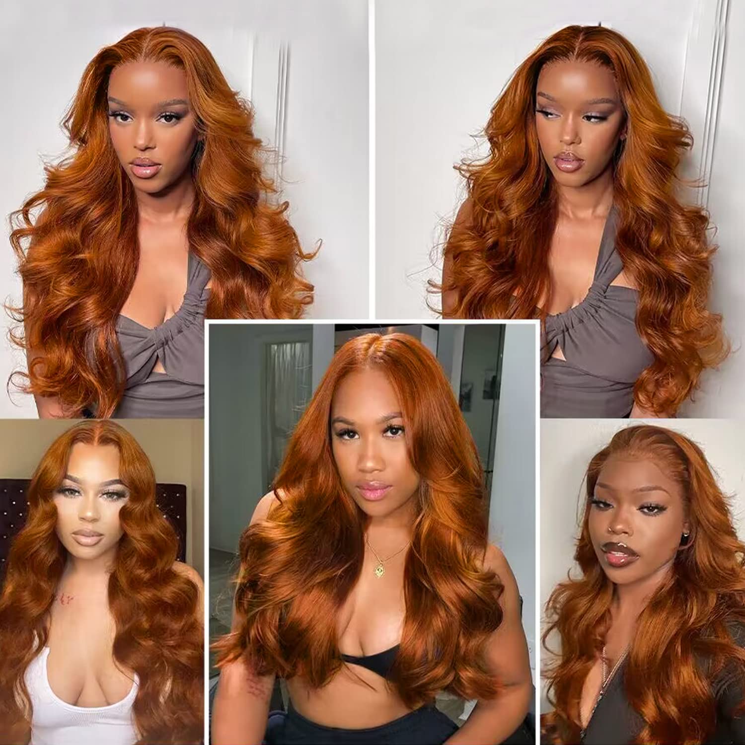 Detalle de 13X4 Dark Ginger Lace Front Wig (Human Hair, Body Wave) — 18 inch, Copper Brown Color, Glueless