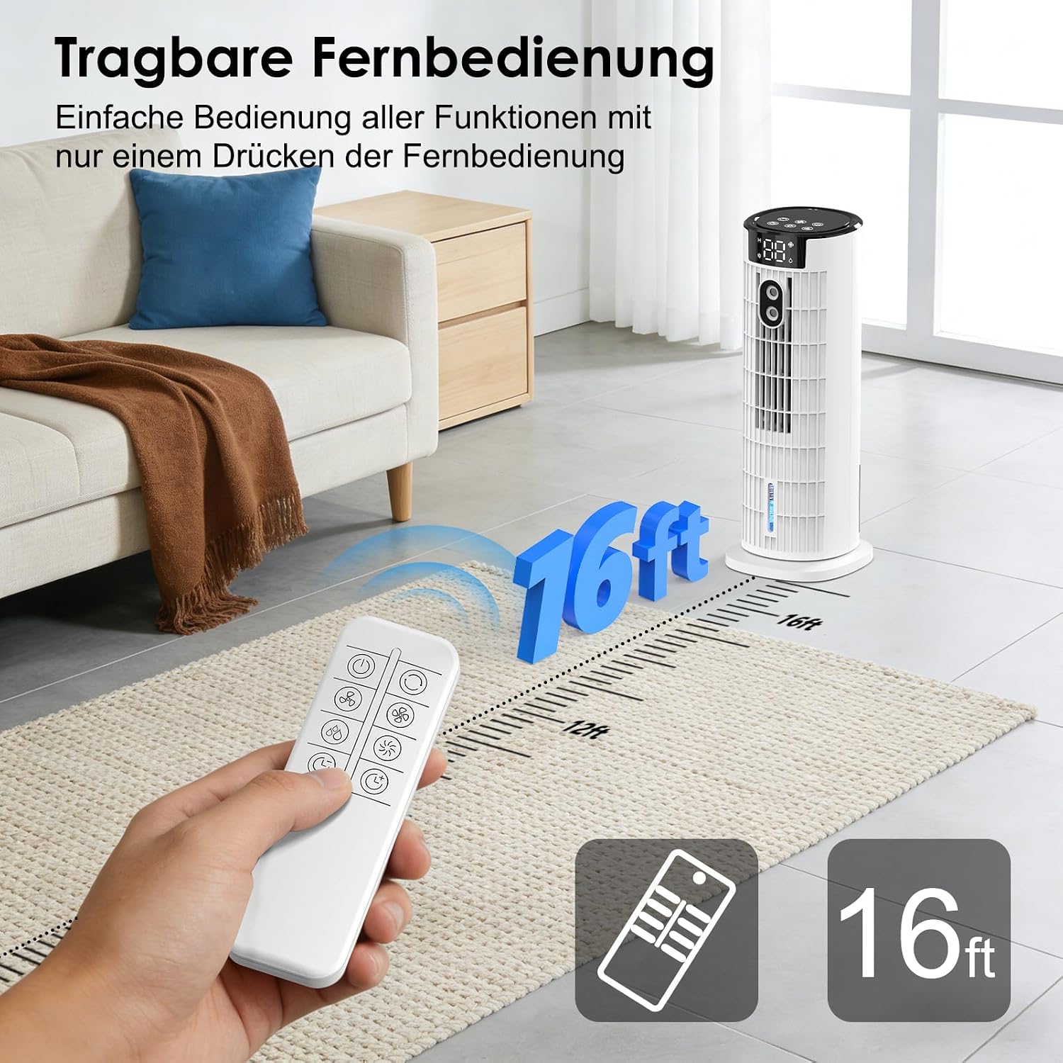 Detalle 2 de Condizionatore Portatile 3-in-1 con controllo doppio (telecomando + touch) – 800 ml serbatoio, raffreddamento, umidificazione e ventilazione