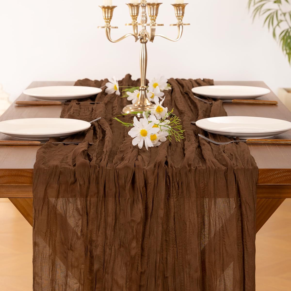 Thumbnail 4 de Socomi 10pcs Brown Cheesecloth Table Runner 120" ๐ท