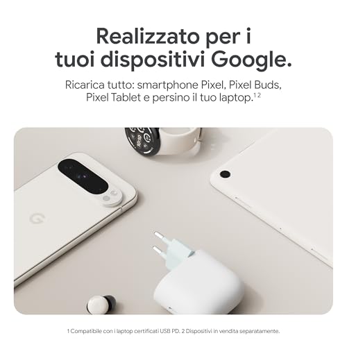 Detalle de Caricatore Google USB-C 45 W: ricarica rapida per Pixel e oltre – Bianco ghiaccio