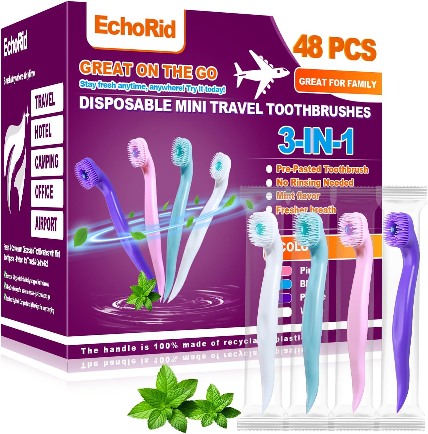Detalle de EchoRid Disposable Toothbrushes, 48-count