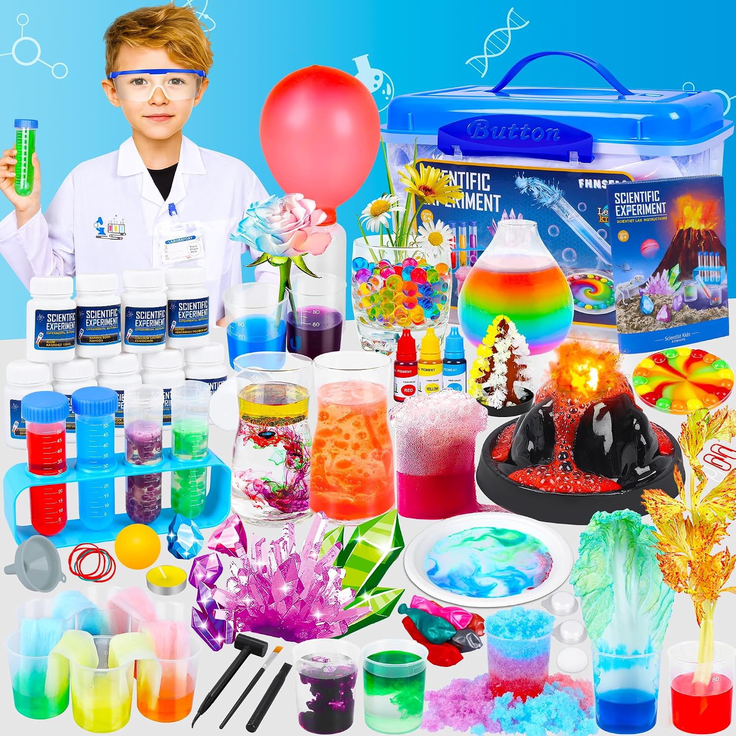 Detalle de 120+ Experiments Science Kits for Kids (Age 6–12+) STEM Chemistry Set with Goggles, Funnels & Safe Materials