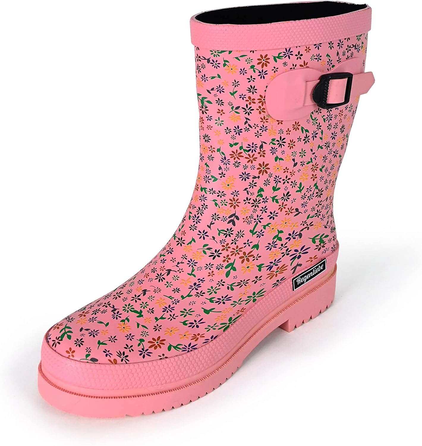 Detalle de Regenliebe Damen Gummistiefel Flowers – halbhoher Regenstiefel mit kälteisolierender Einlegesohle