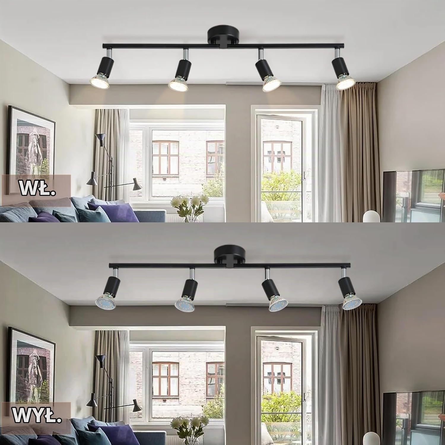 Detalle 2 de Lichtmaler S104-ZH – czarna lampa sufitowa z 4 reflektorami GU10