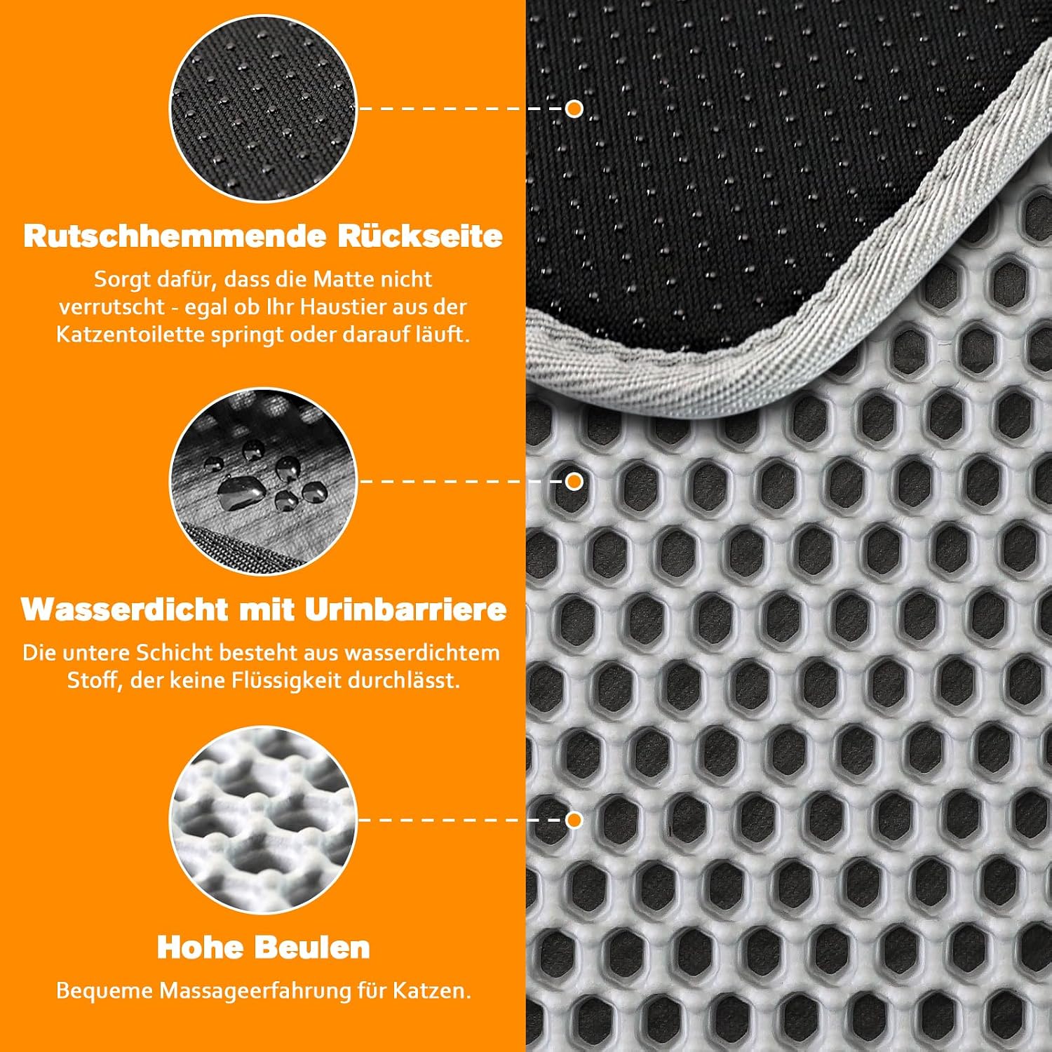 Detalle 2 de Blissstorm Katzenklo Matte 66X116cm – wasserdichte Doppelschicht mit Anti-Rutsch-Unterseite