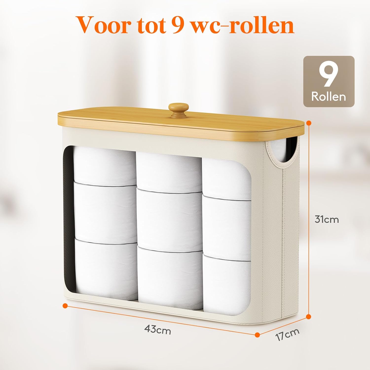 Detalle de Lifewit 23225 toiletpapiermand van 23 l voor 9 rollen met bamboe deksel