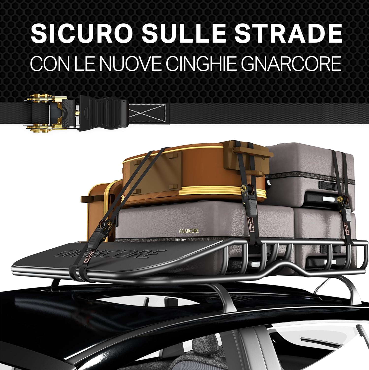 Detalle de Cinghie di fissaggio a cricchetto Premium (set da 4) da 800 kg con borse, certificate DIN EN 12195-2