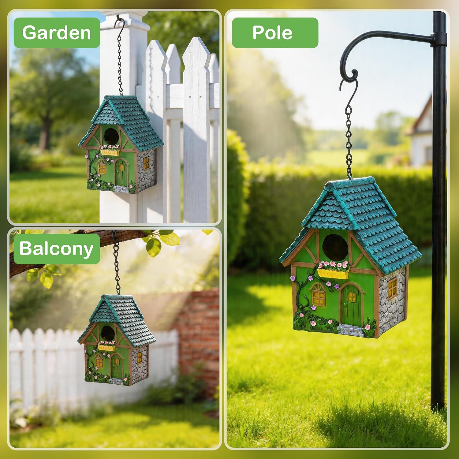 Detalle de Attivolife Outdoor Bird House: Waterproof Resin Cottage for Garden, Bluebird to Finches