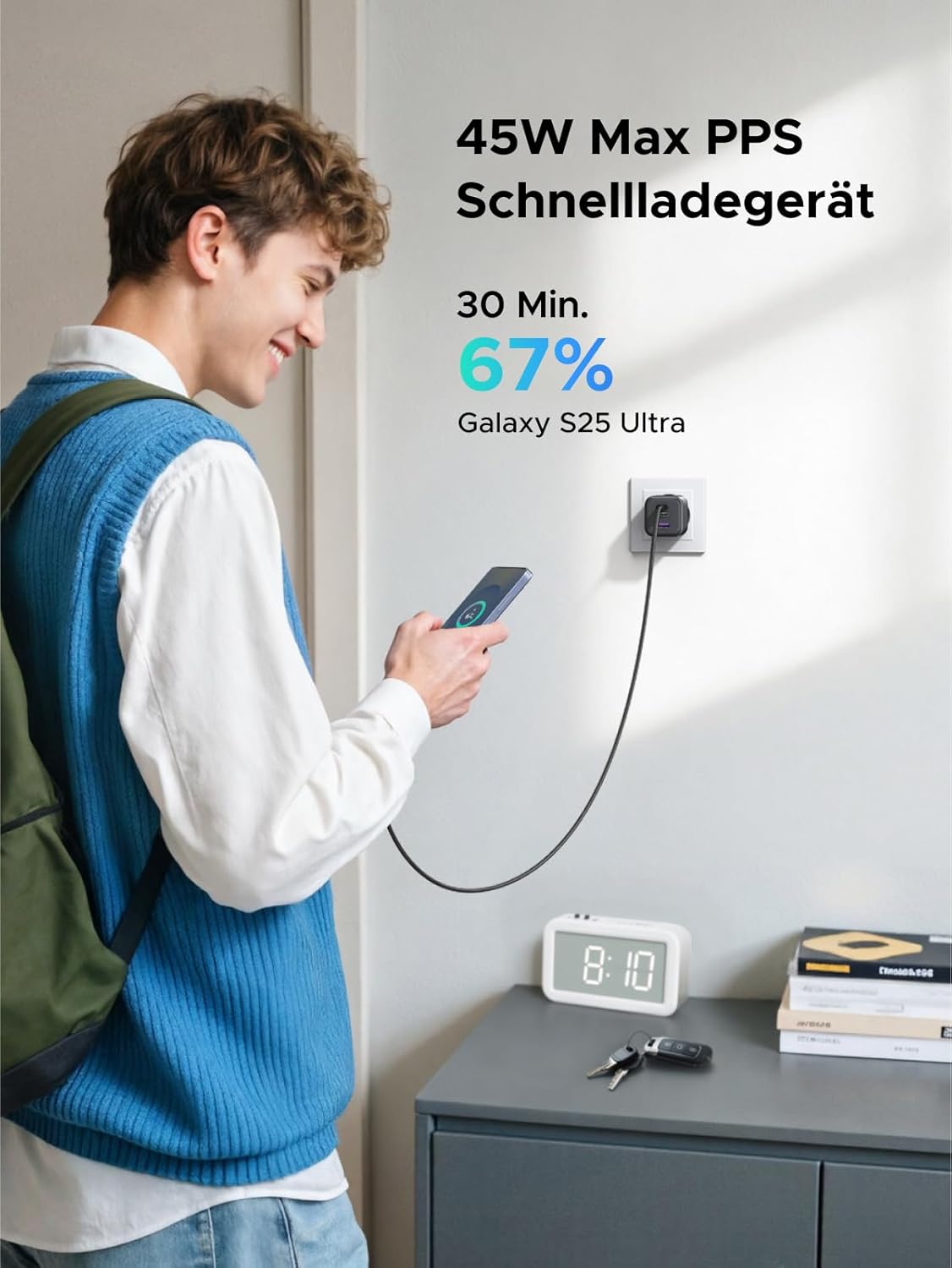Detalle 2 de UGREEN 45W USB‑C Ladegerät 3‑Port PPS Schnellladegerät
