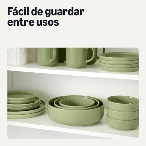 Thumbnail 5 de Amazon Basics Vaisselle en grès émaillé, 18 pièces, couleur olive