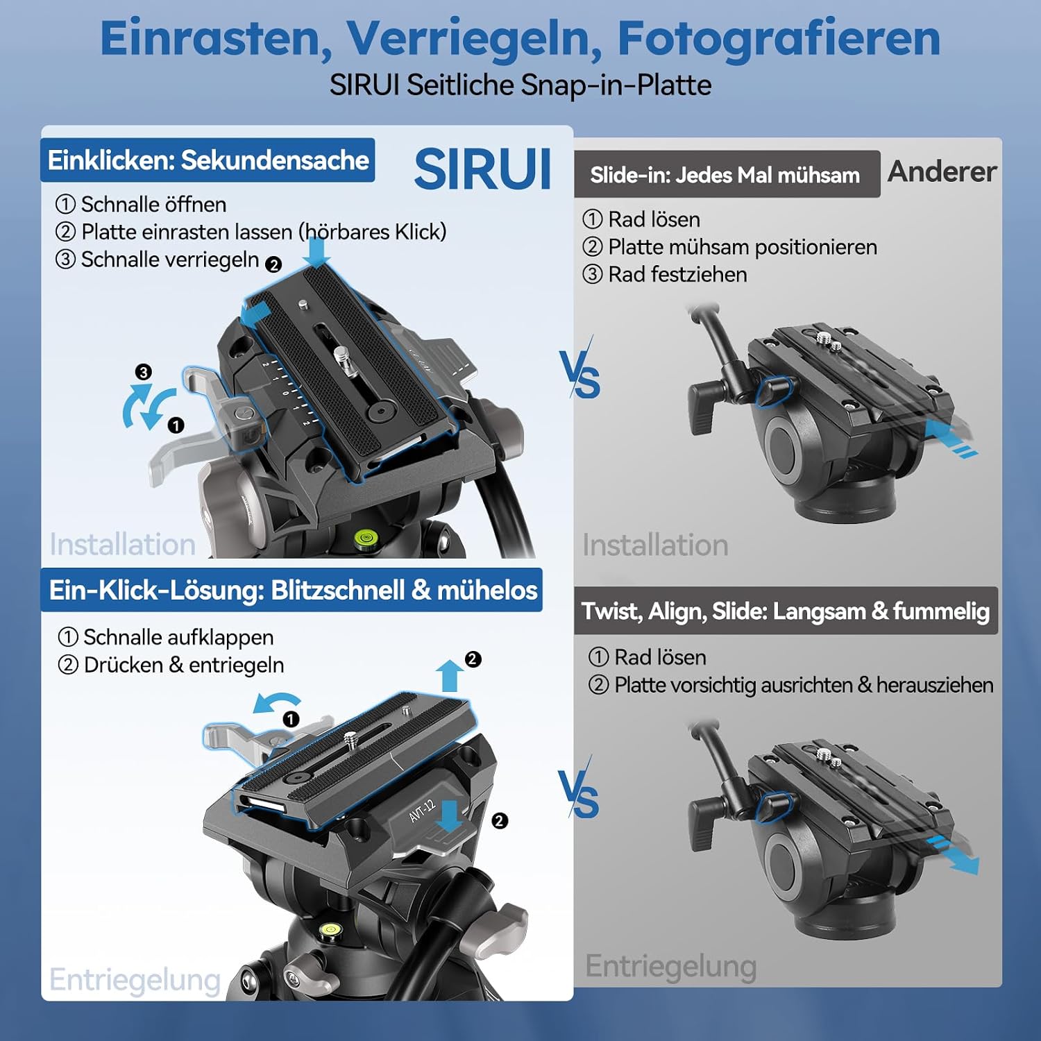Detalle de SIRUI AVT-12 Carbon Profi-Videostativ 185 cm
