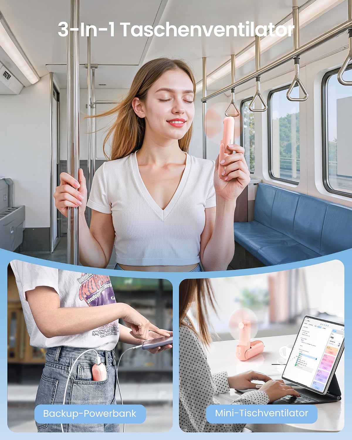 Thumbnail 4 de Gaiatop Tragbarer 3-in-1 Handventilator mit Powerbank – kompakt, USB aufladbar, bis zu 17 Stunden Kühlzeit