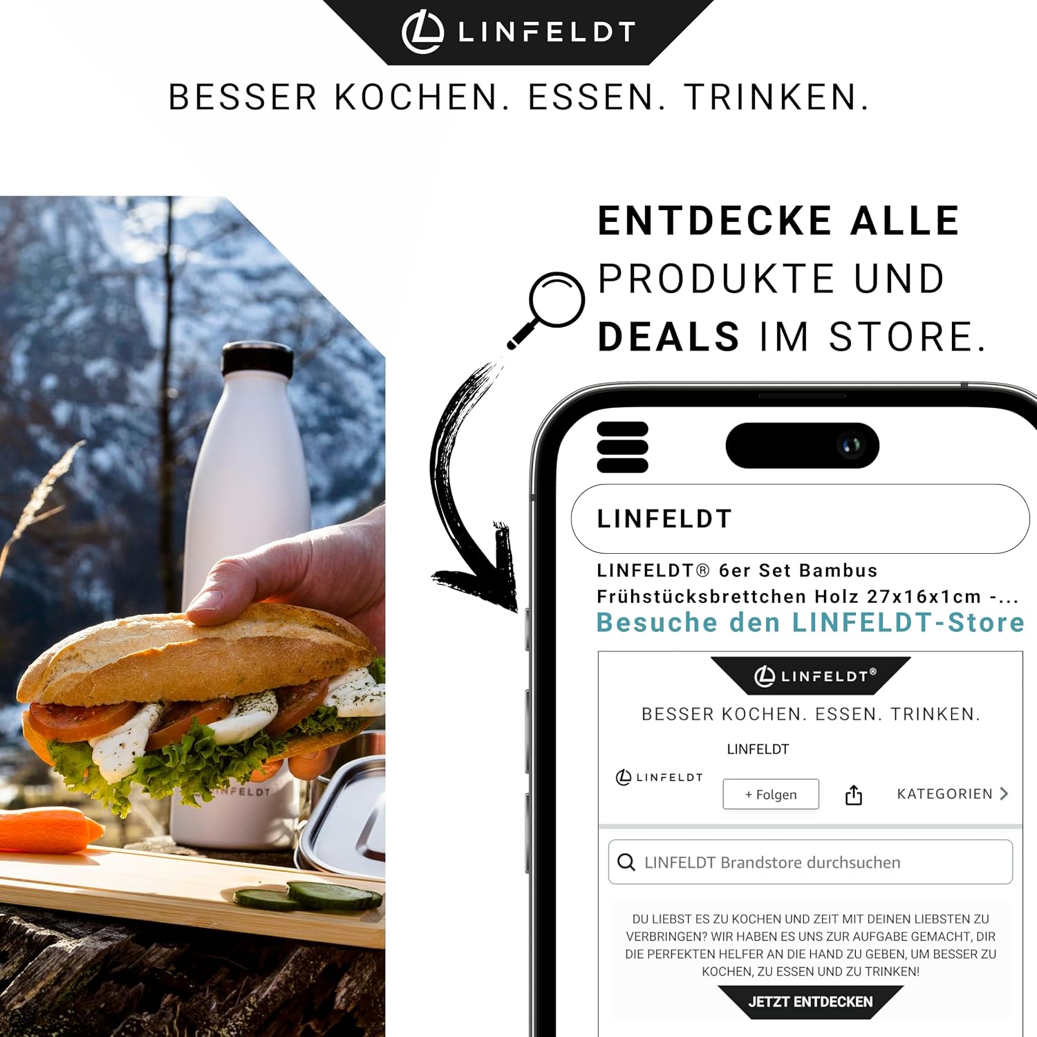 Thumbnail 6 de LINFELDT 6er-Set Bambus-Frühstücksbrettchen mit Saftrille (27 x 16 x 1 cm)