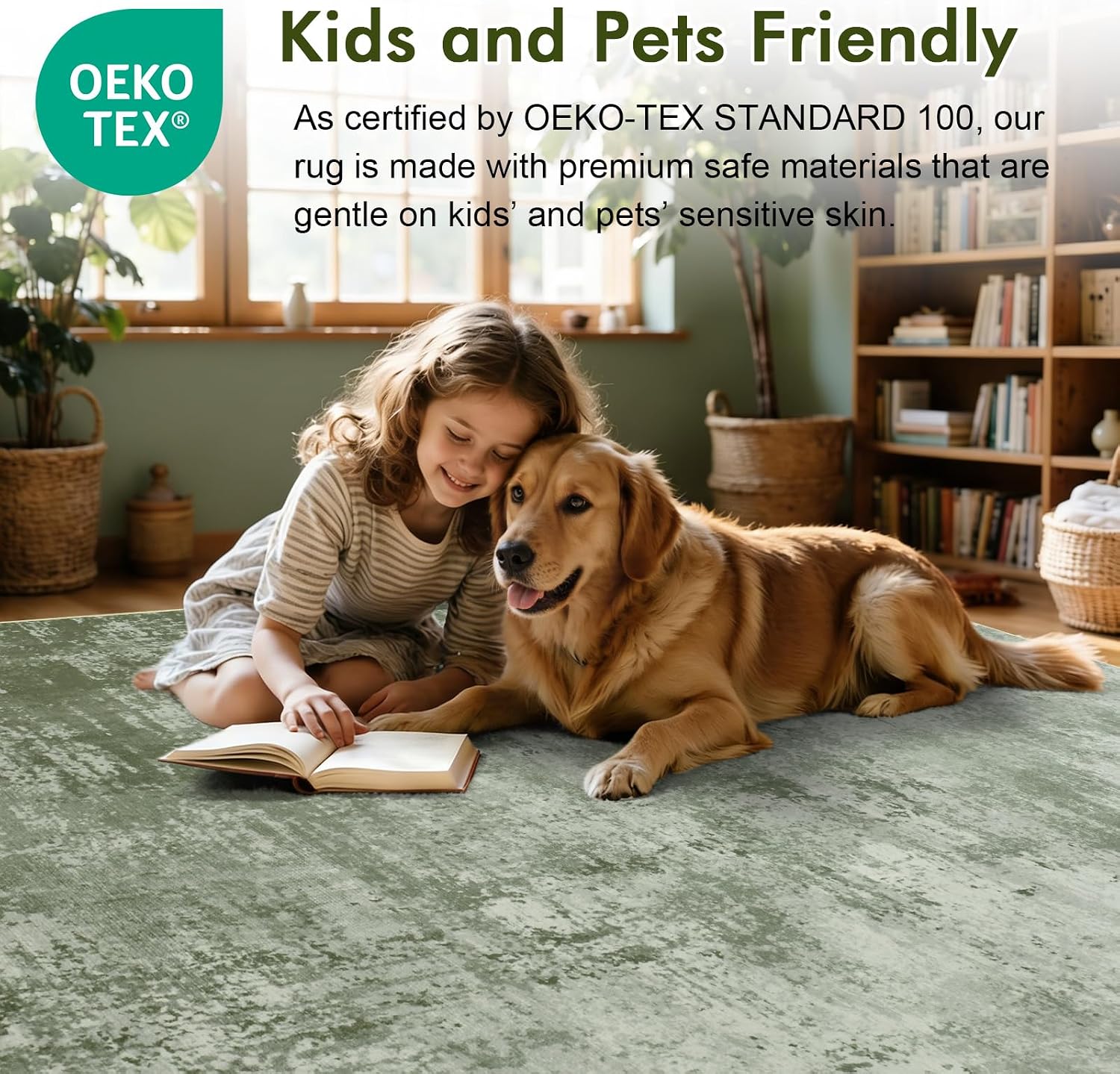 Detalle de 6x9 Ft Green Abstract Area Rug — Soft, Non-Slip, Machine Washable for Living Room or Nursery
