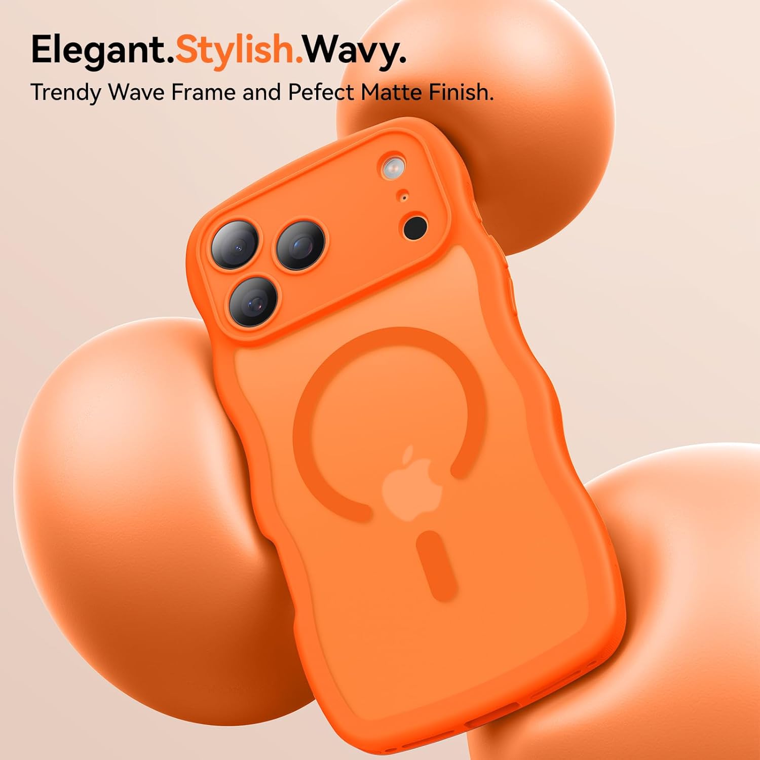 Thumbnail 4 de 3 in 1 Magnetic iPhone 17 Pro Max Case with Cute Wavy Design — Full Camera Protection + MagSafe Compatibility (Orange, 6.9")