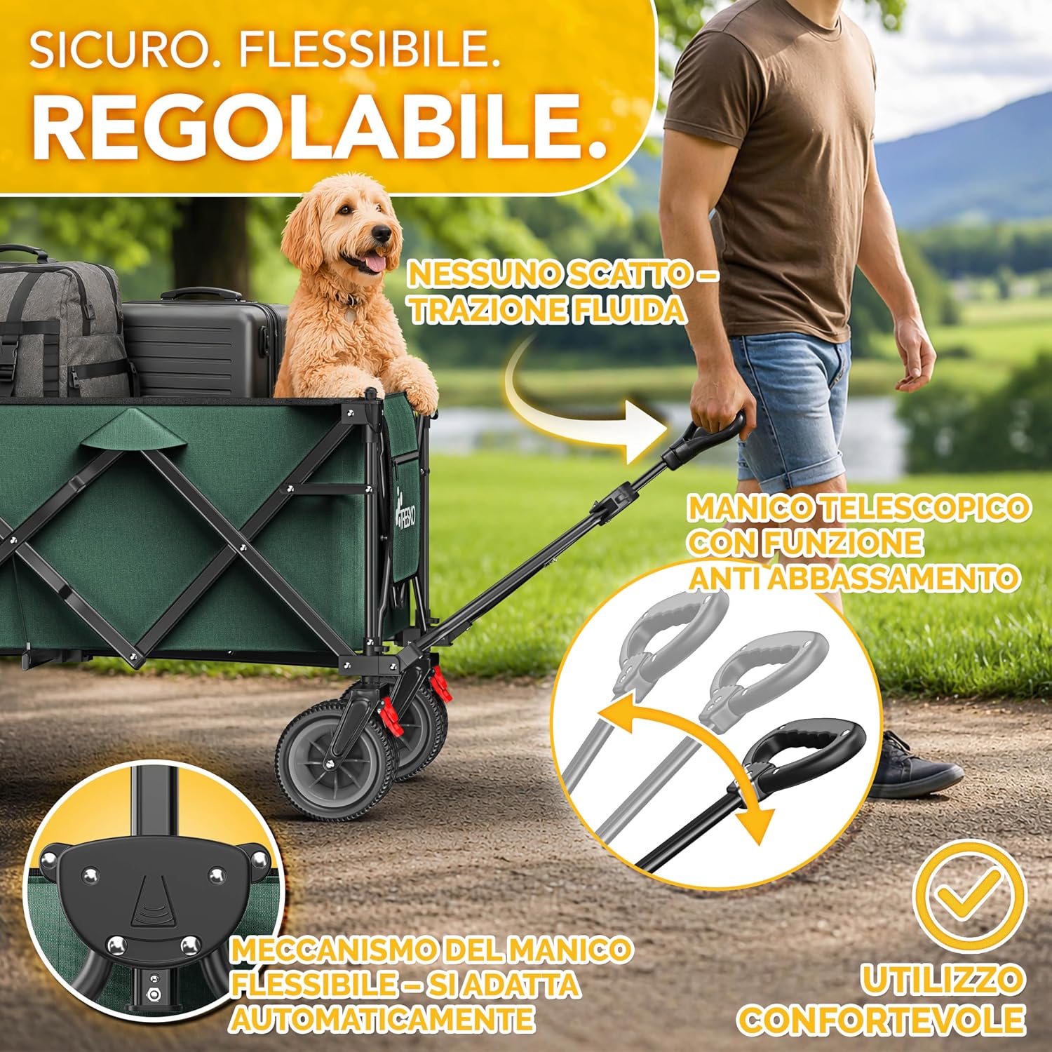 Thumbnail 6 de TRESKO Carrello pieghevole 300 l con freno – capacità 150 kg, ruote extra large e pneumatici pieni