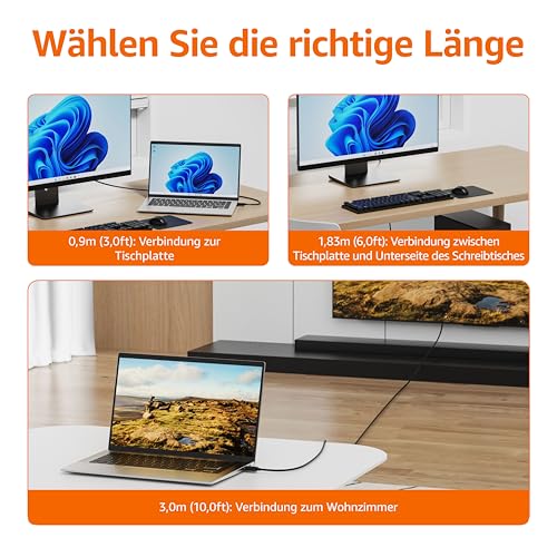 Detalle de AmazonBasics DisplayPort (Quelle) auf HDMI Kabel – Unidirektional, 4K 30 Hz, 1,83 m, vergoldete Stecker