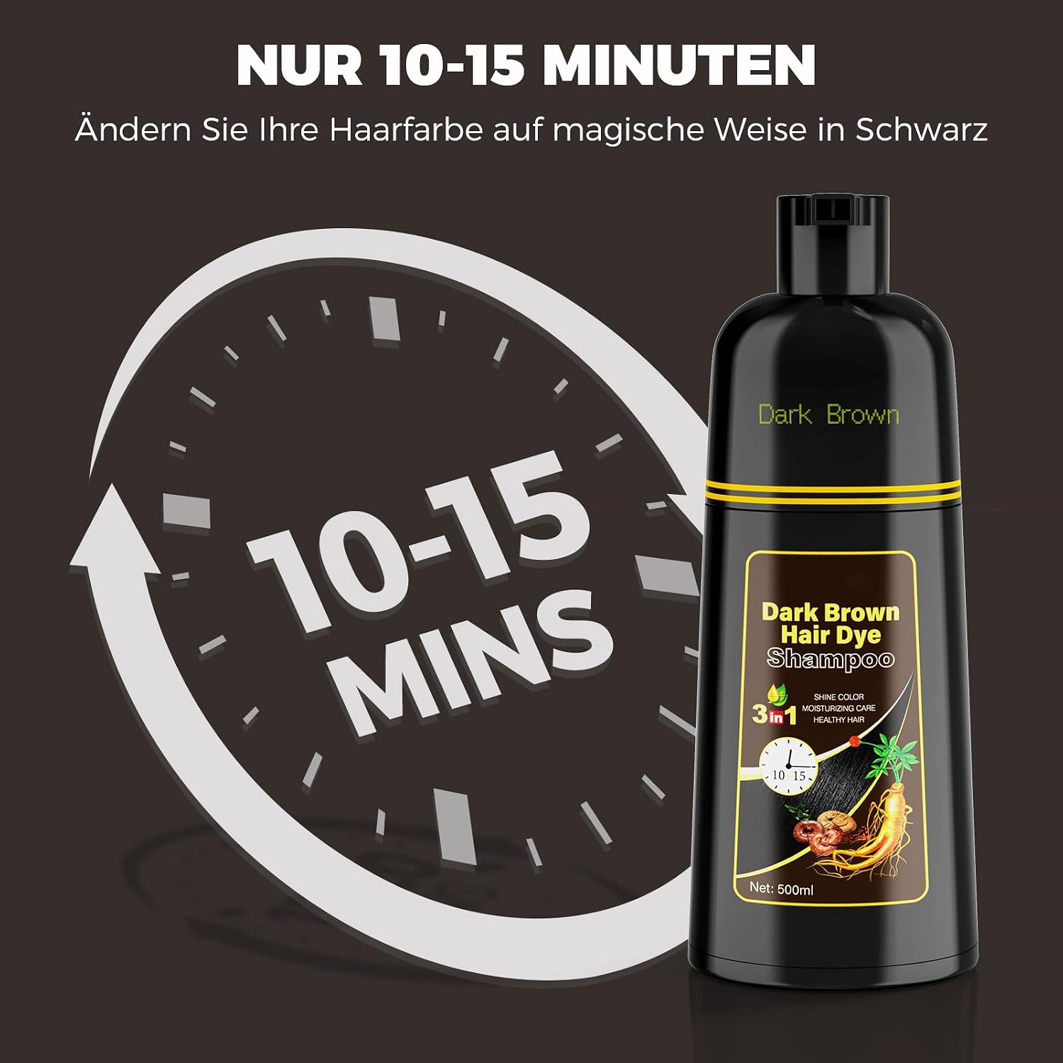 Detalle de YOURTONE Haarfärbeshampoo Dunkel Braun – 3‑in‑1 Color Shampoo für graues Haar (Männer & Frauen)