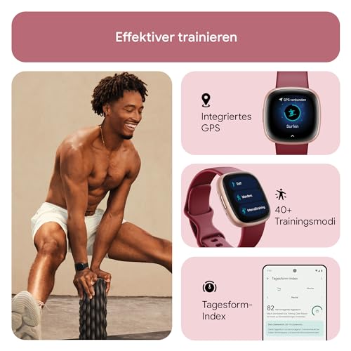 Thumbnail 3 de Fitbit Versa 4 Smartwatch mit Google Health Premium – 3 Monate Coaching, 6 Tage Akku, Raspberry Red / Kupferrosé