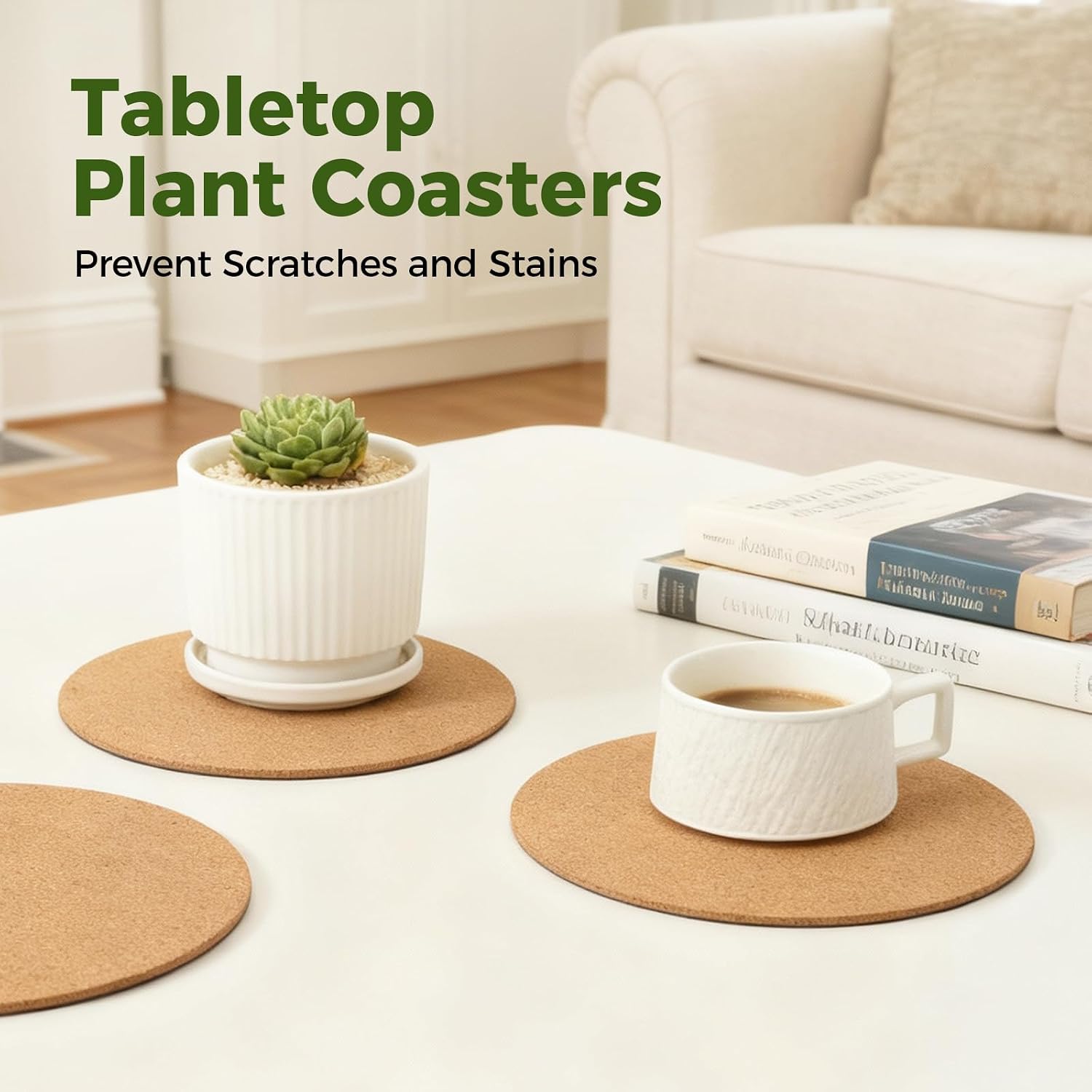 Detalle 2 de Bamworld 8-Inch Cork Plant Saucers, Set of 3, with Rubber Backing