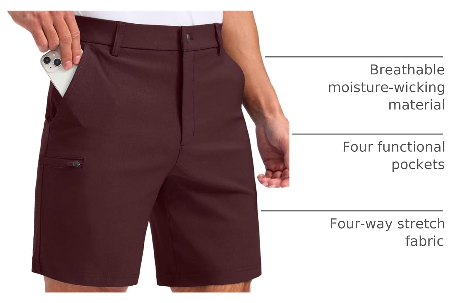 Detalle 2 de Pudolla Men’s Casual Shorts (7”/9”) – Stretch Golf & Work Shorts with 4 Pockets