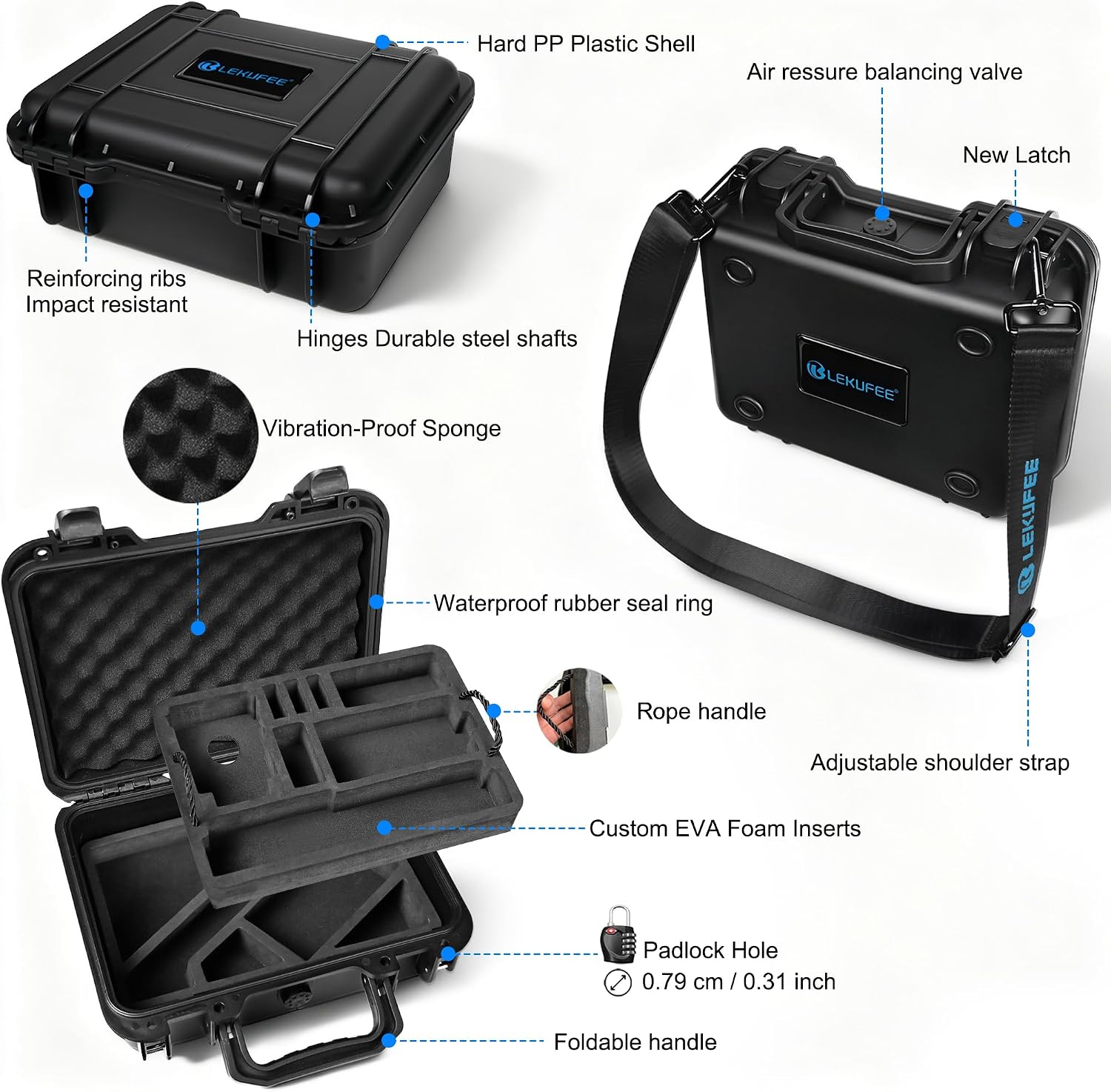 Detalle de LEKUFEE Portable Waterproof Hard Case for DJI Osmo 360 and Accessories (Case Only) — Black