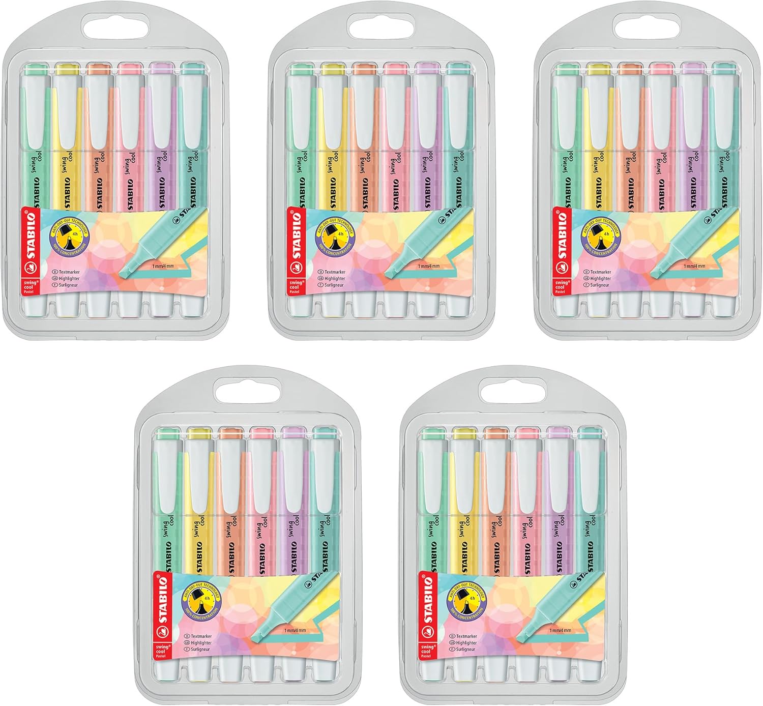 Detalle de STABILO swing cool Pastel – Evidenziatore in astuccio da 8 colori pastello, per studio e creatività