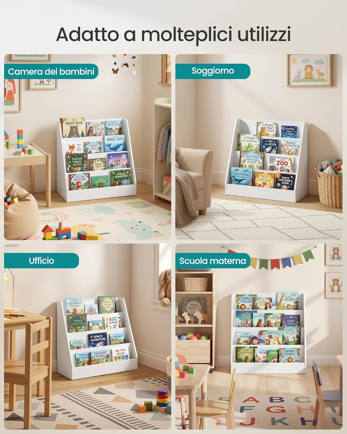 Detalle de SONGMICS Libreria per Bambini Montessori a 4 Ripiani – Bianco Nuvola (GKR074WZ01)