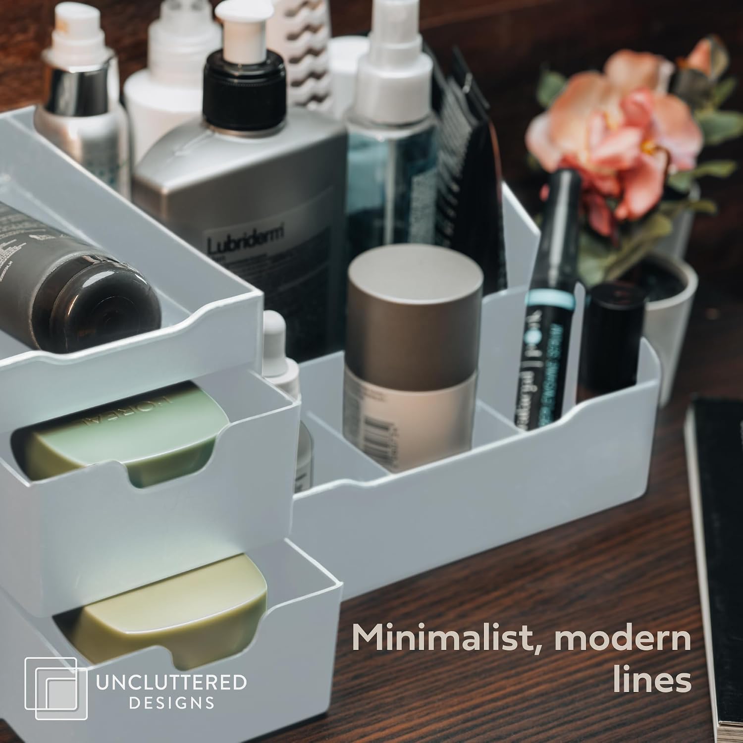 Thumbnail 5 de UNCLUTTERED DESIGNS Makeup Organizer With Drawers — Modern Countertop Storage for Cosmetics (White)