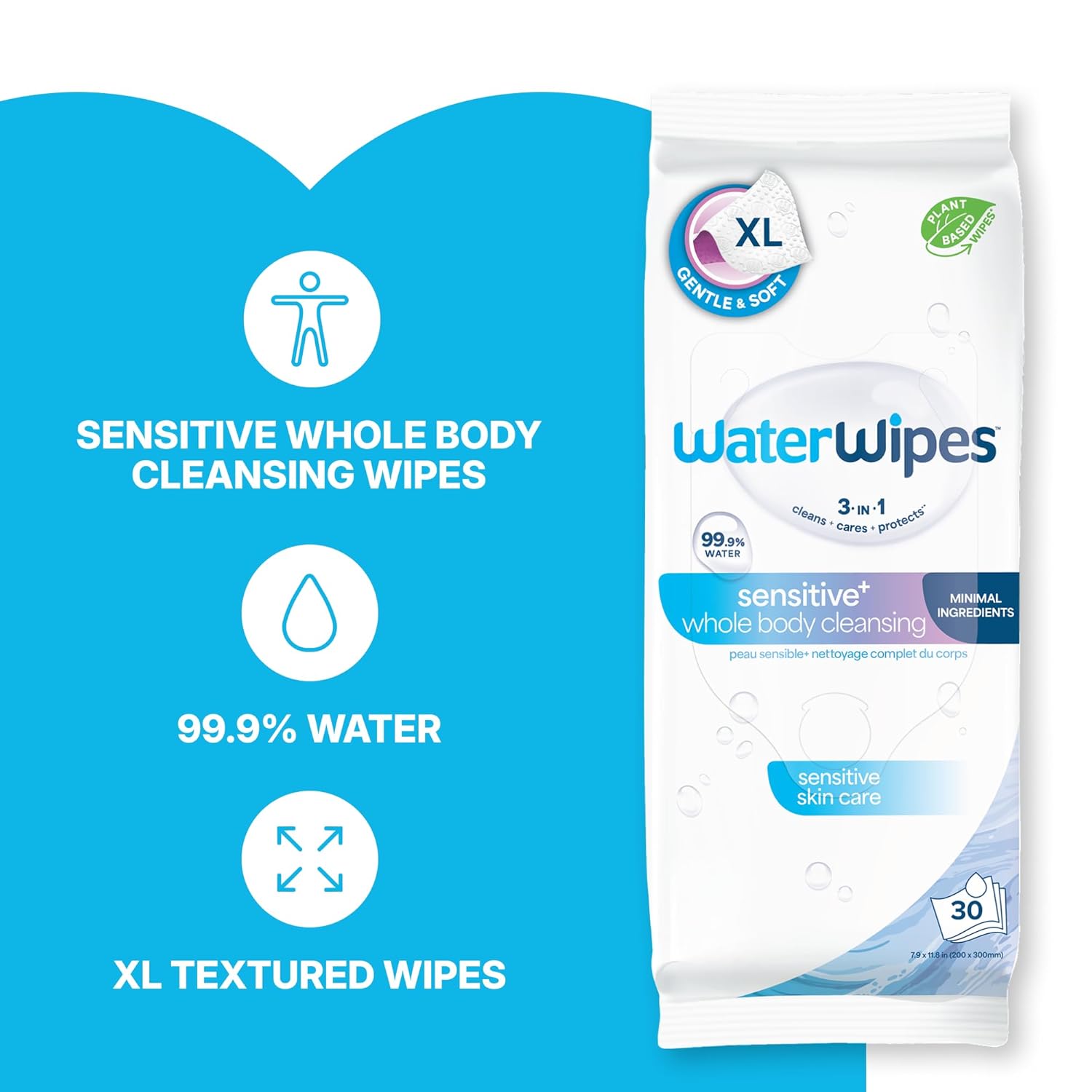 Thumbnail 2 de WaterWipes Sensitive Whole Body Cleansing Wipes, 99.9% Purified Water, XL Textured (90 Count) – Fragrance Free