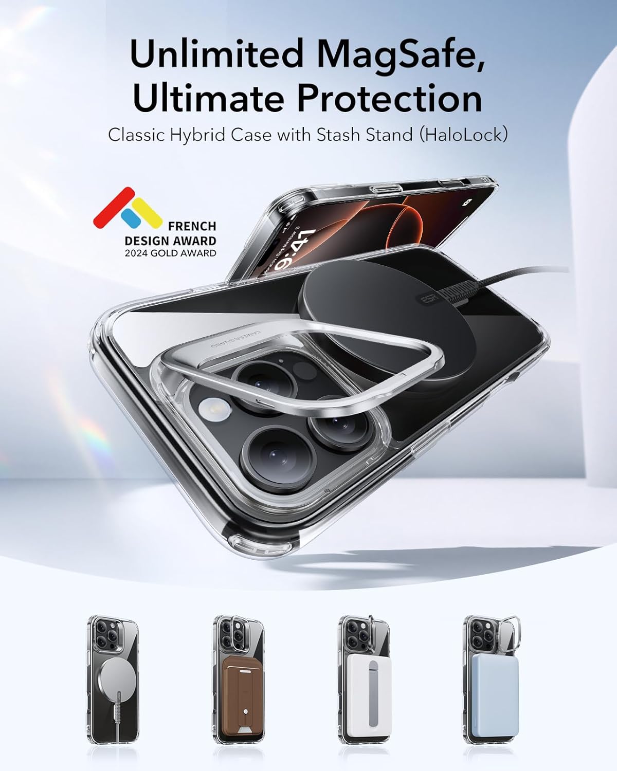 Thumbnail 1 de ESR iPhone 16 Pro Case (MagSafe) with Stash Stand, Clear Military-Grade Protection