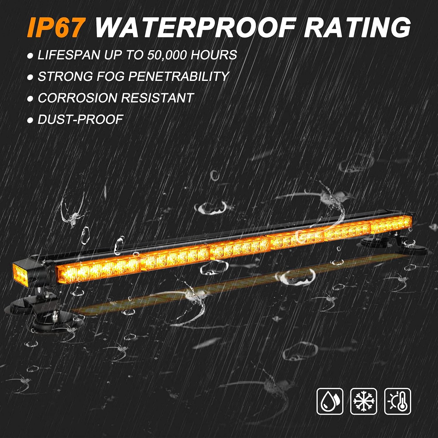 Detalle de ASPL 38.5" 78 LED Strobe Light Bar with Magnetic Base — Double-Sided Amber Emergency Warning