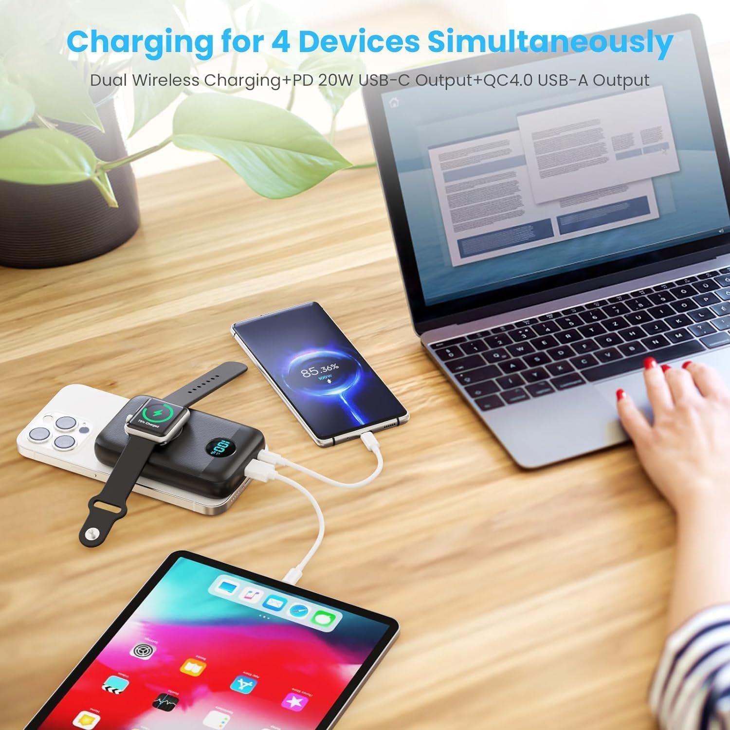 Detalle 2 de Magnetic Power Bank 10800mAh 4-in-1 Wireless Portable Charger with iWatch Charger