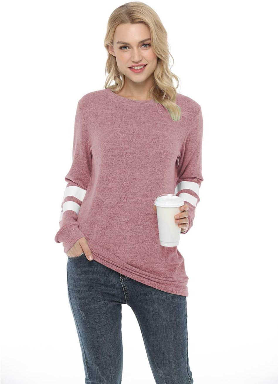 Thumbnail 2 de Famulily Women Comfy Striped Colour Block Soft Long Sleeve Tunics Tops