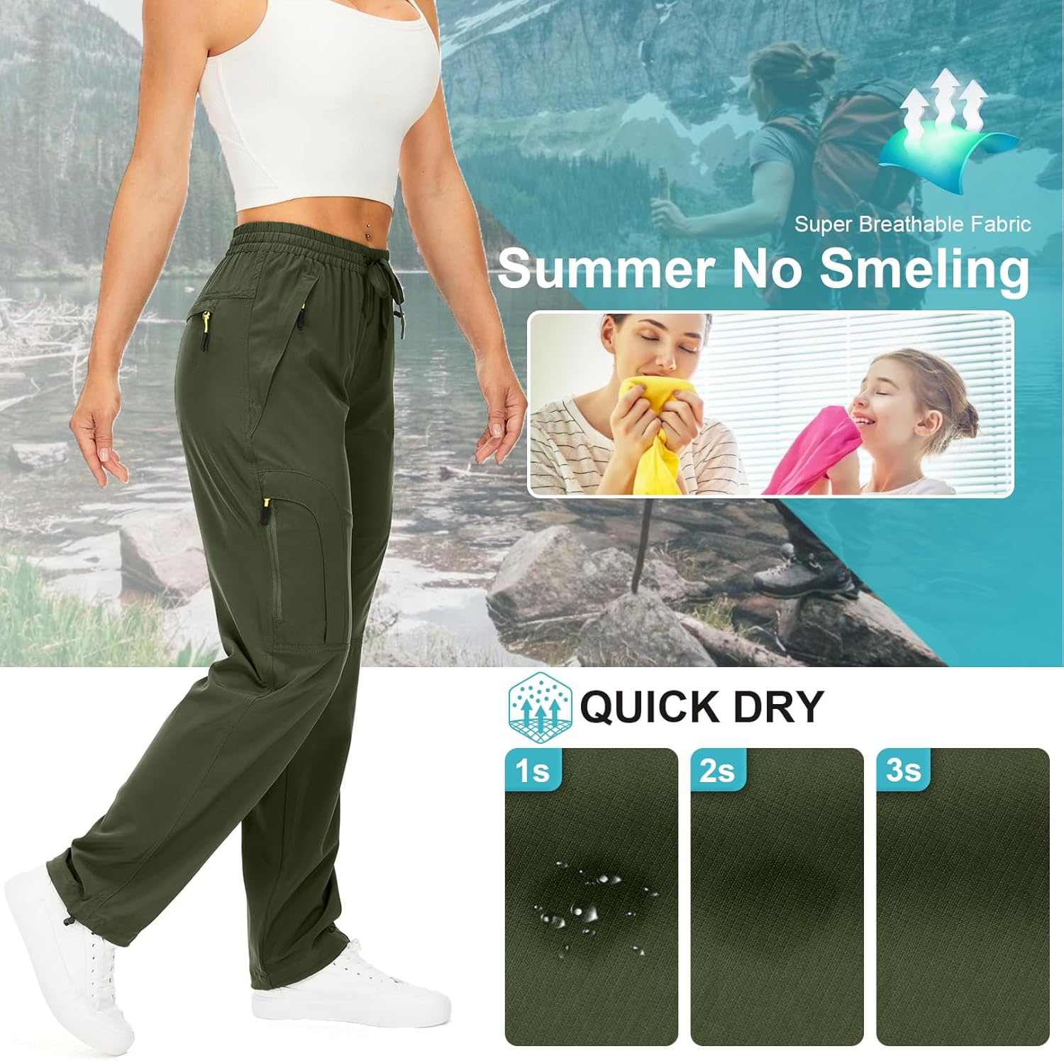 Detalle 2 de mosingle Women’s Walking Cargo Trousers – Lightweight quick-dry UPF 50 hiking pants