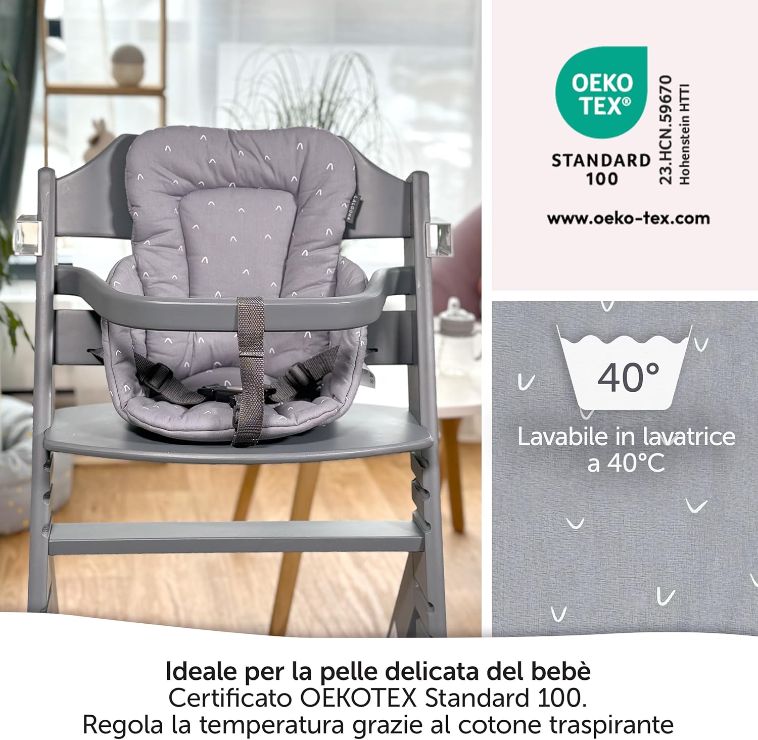 Thumbnail 4 de LaLoona cuscino riduttore per seggiolone Safety 1st/Bebeconfort Timba, morbido e lavabile in lavatrice (grigio) — OEKO-TEX Standard 100