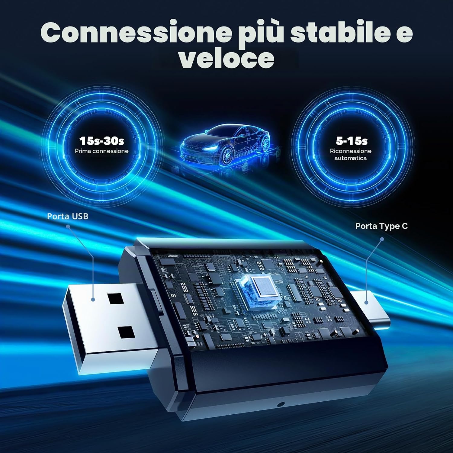 Thumbnail 4 de LAMTTO 2 in 1 Adattatore CarPlay/Android Auto Wireless: Plug & Play, 5.3 Bluetooth e Wi‑Fi 5.8 GHz